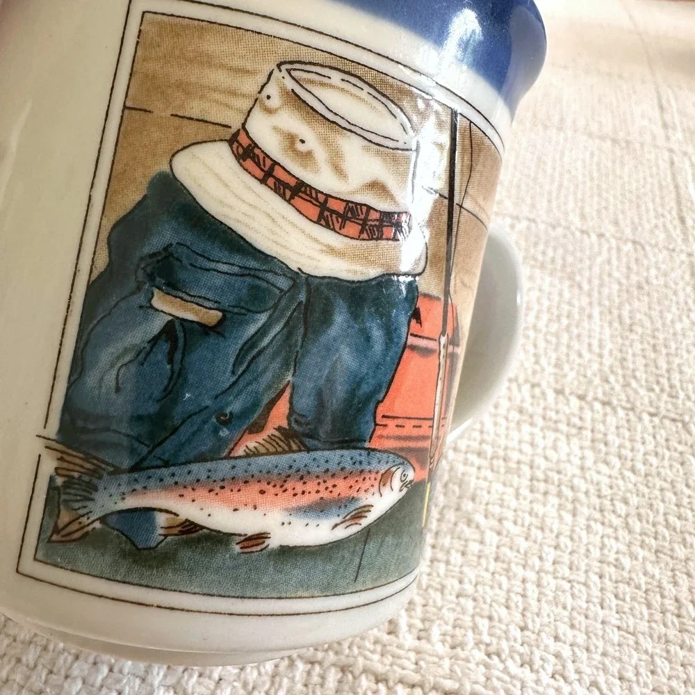Vintage Otagiri Fly Fishing Coffee Mug Trout Ruth Pengal Japan Ceramic Gorpcore
